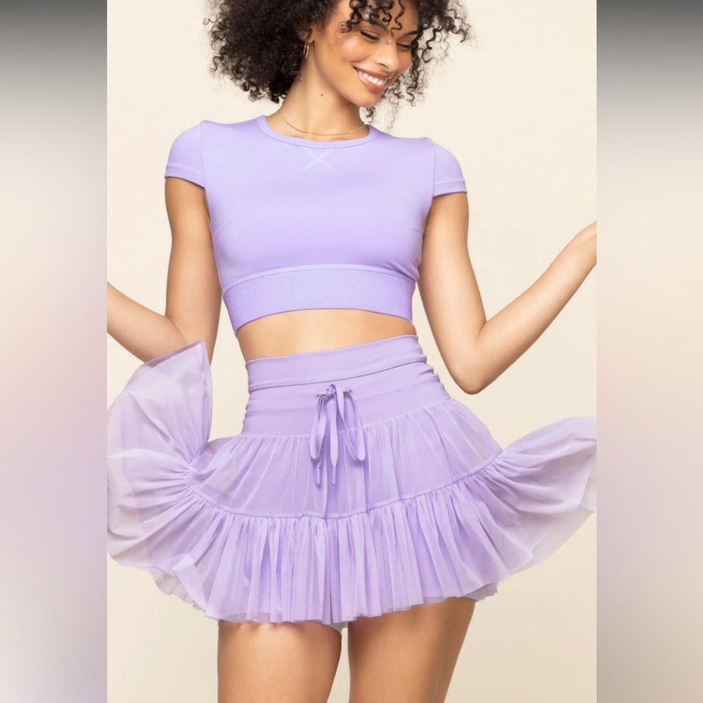 POPFLEX Active Pirouette Skort tiered tulle Skirt w/ shorts digital lavender